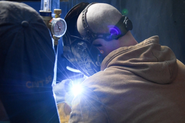 A person welding